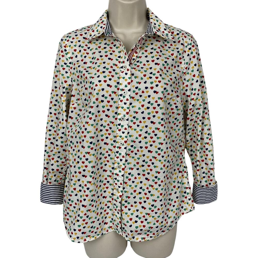 Talbots Shirt Womens Small Petite‎ Heart Print Button Front Rainbow Novelty Cute